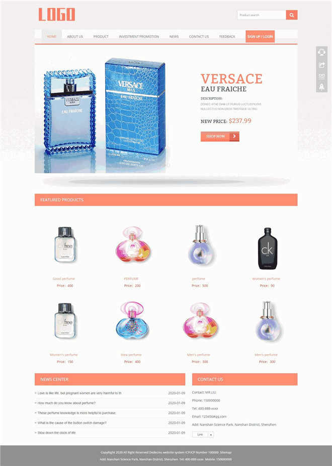 香水化妆品英文外贸通用网站模板截图