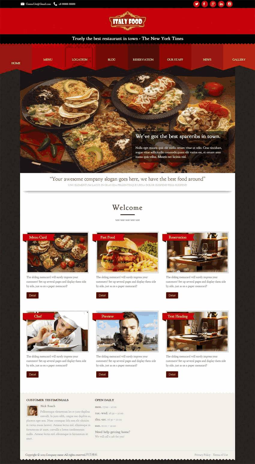 红色国外餐饮料理网站Wordpress模板（带手机版）效果图