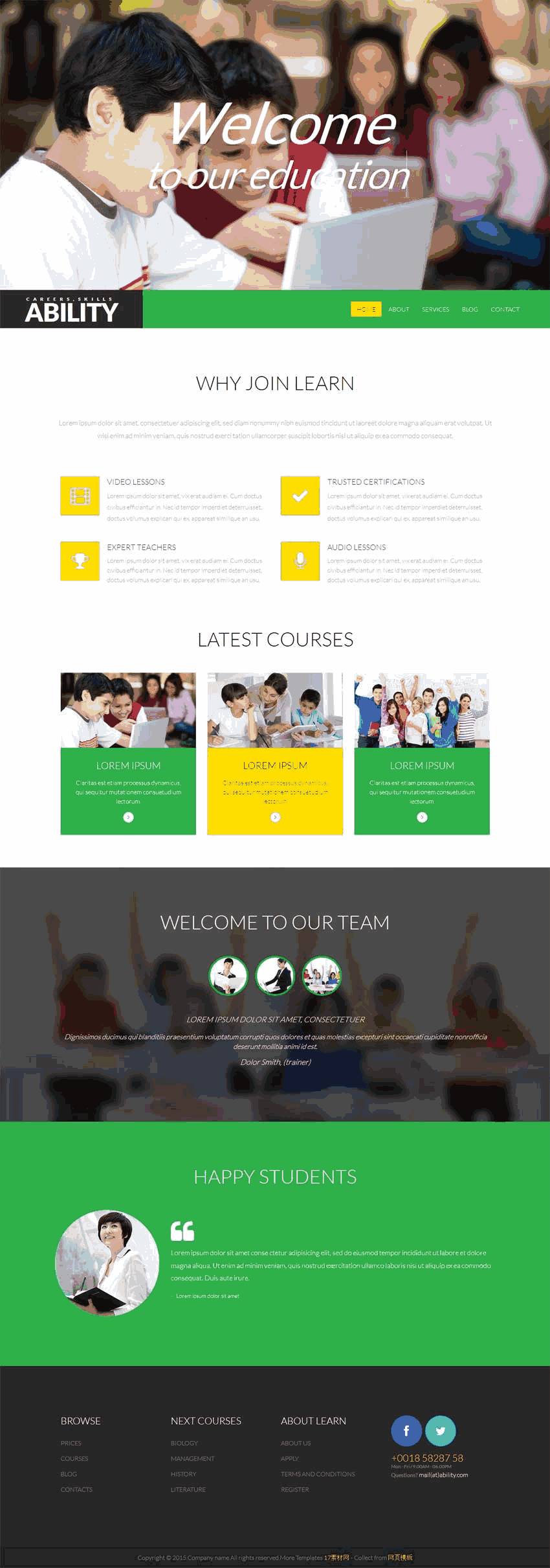 绿色的教育培训学校网站Wordpress模板（带手机版）效果图