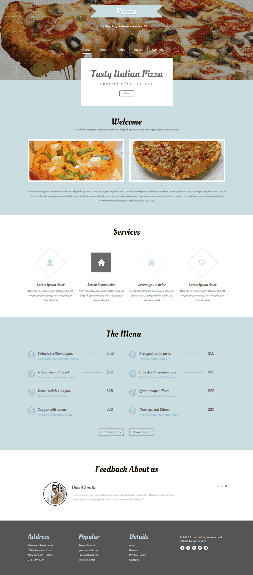 国外餐饮美食披萨网站WordPress模板（带手机版）效果图