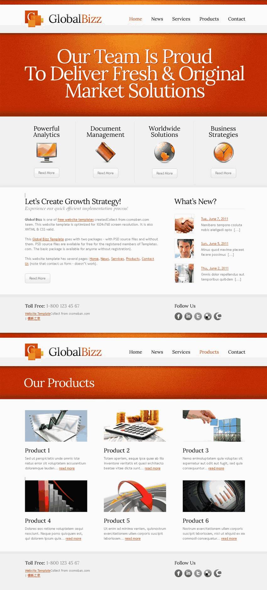 橙色的商务公司网站Wordpress模板（带手机版）效果图