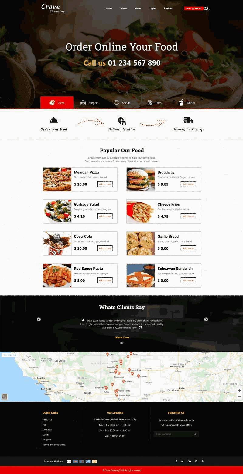 在线披萨订餐外卖网站Wordpress模板（带手机版）效果图