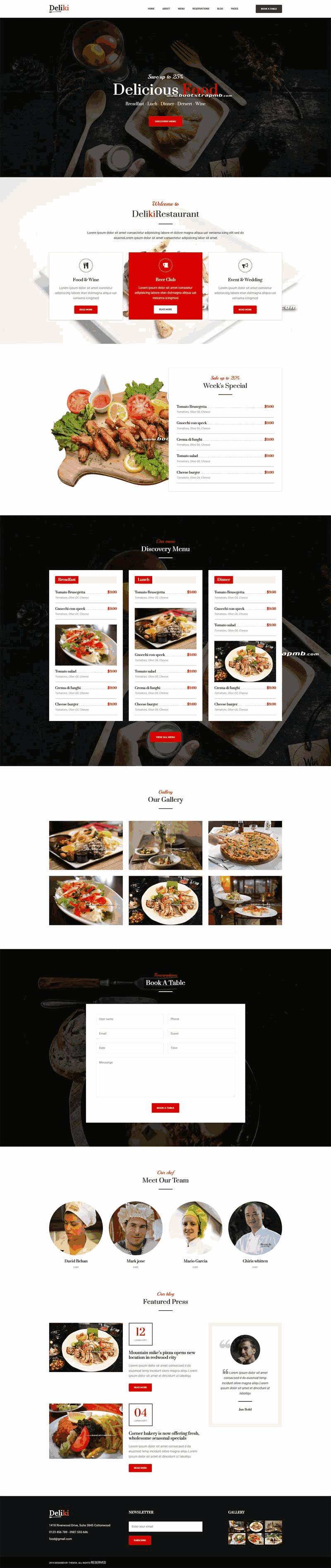 大气餐饮美食网站bootstrap响应式设计Wordpress模板（带手机版）效果图