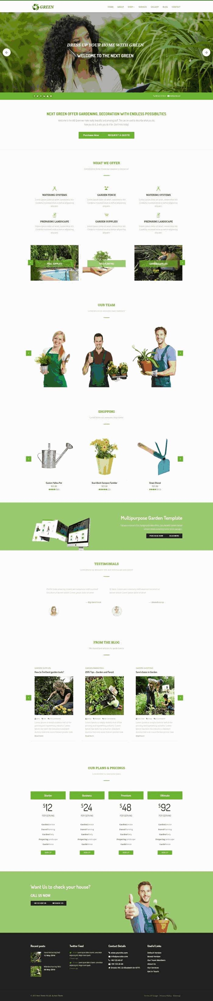 绿色的园林盆栽植物种植网站Wordpress模板（带手机版）效果图