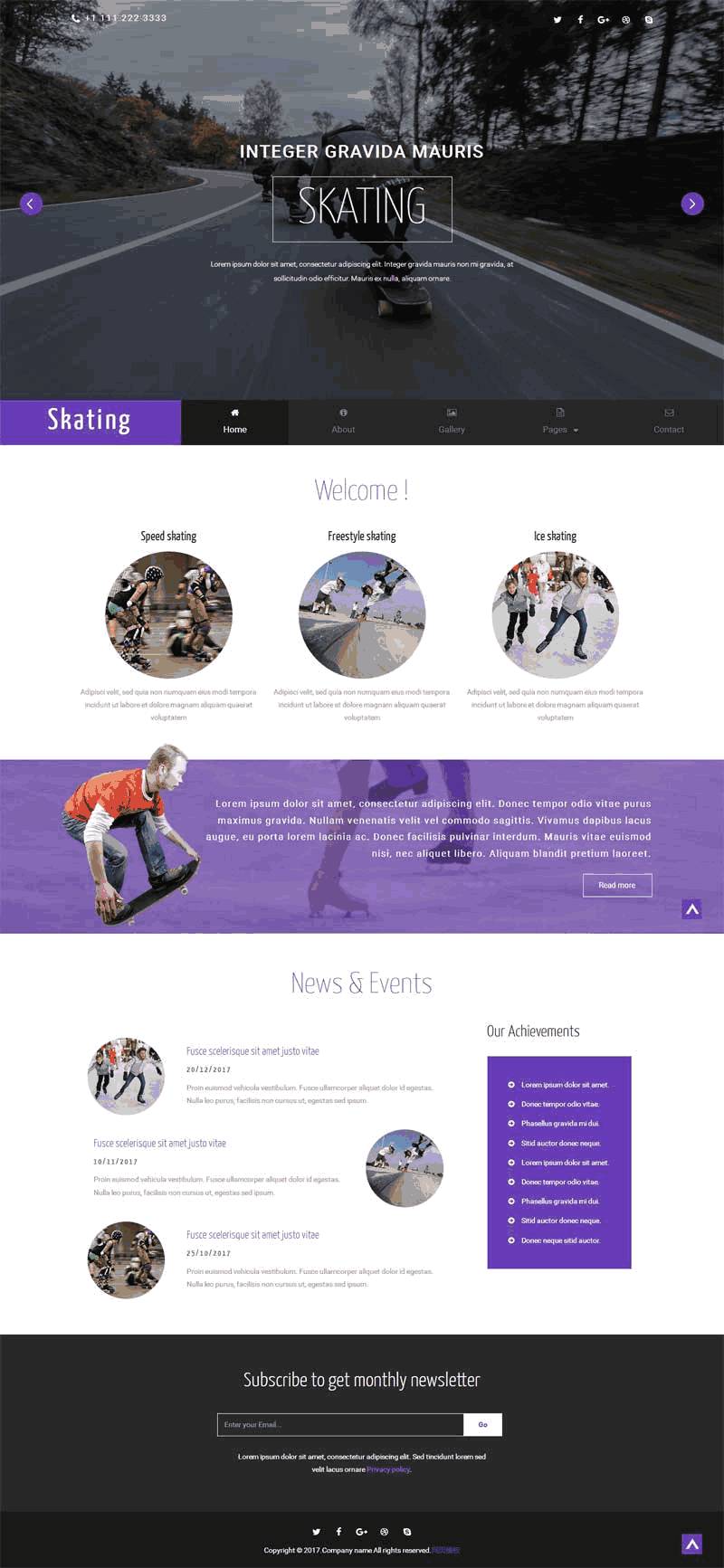 紫色大气的滑板俱乐部网站Wordpress模板（带手机版）效果图