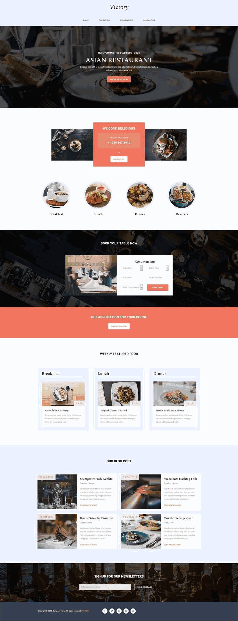 简单的美食餐厅展示网站Wordpress模板（带手机版）效果图
