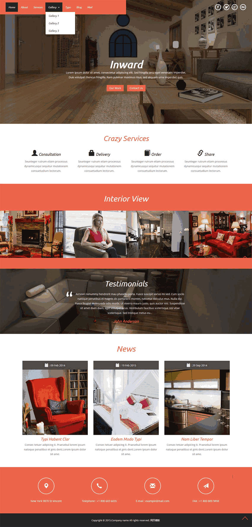 红色的自适应室内家具公司网站Wordpress模板（带手机版）效果图