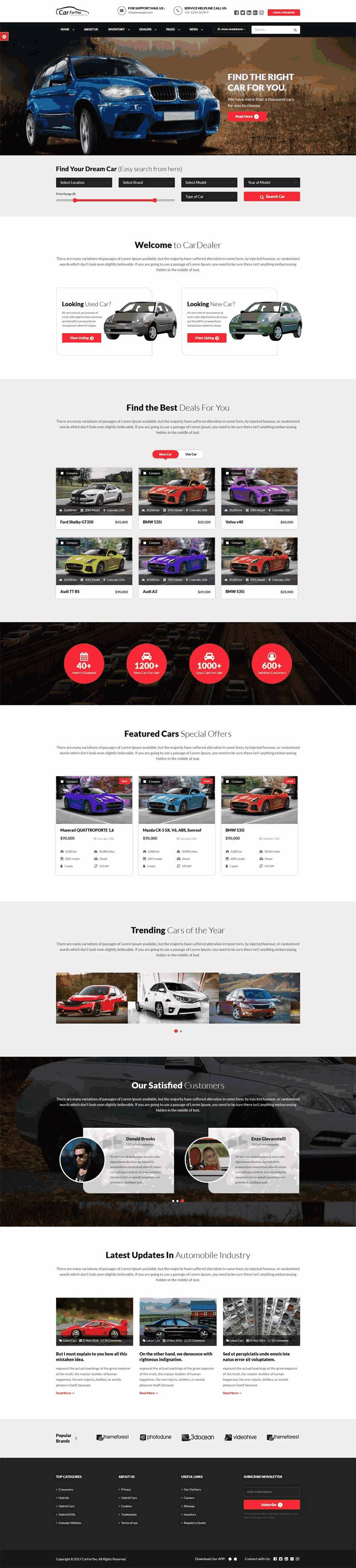 自适应的汽车经销商销售平台网站Wordpress模板（带手机版）效果图