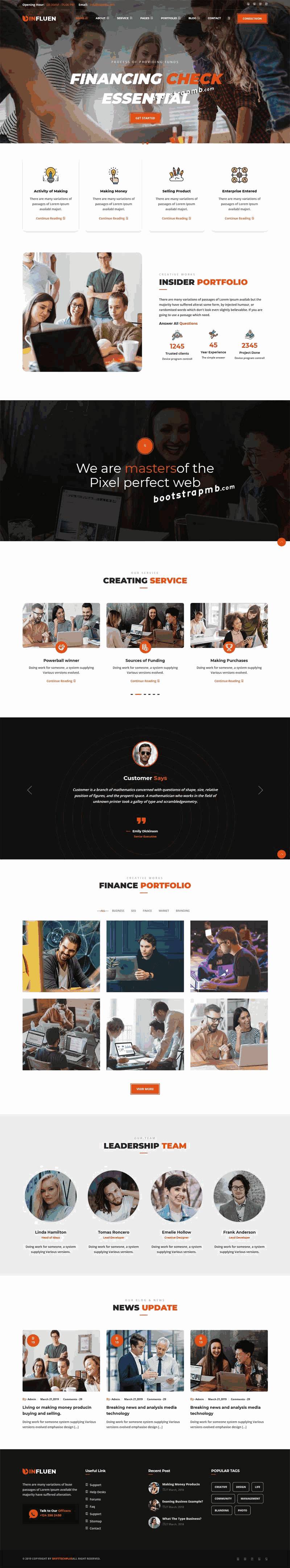 橙色的金融业务公司网站Wordpress模板（带手机版）效果图