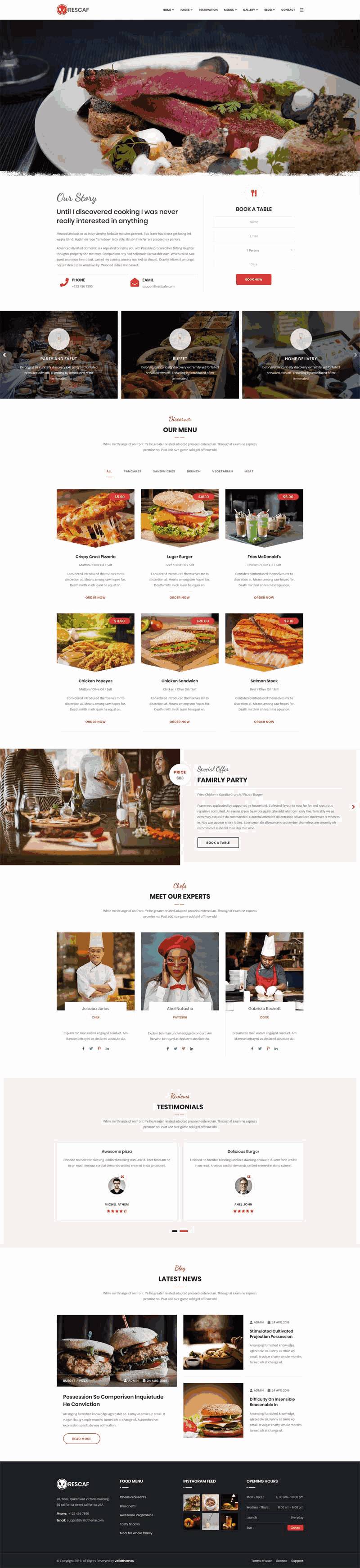 咖啡厅餐饮行业网站自适应Wordpress模板（带手机版）效果图