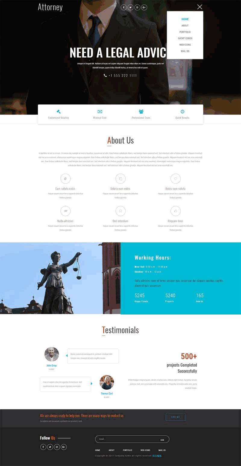 简洁的律师事务所网站Wordpress模板（带手机版）效果图