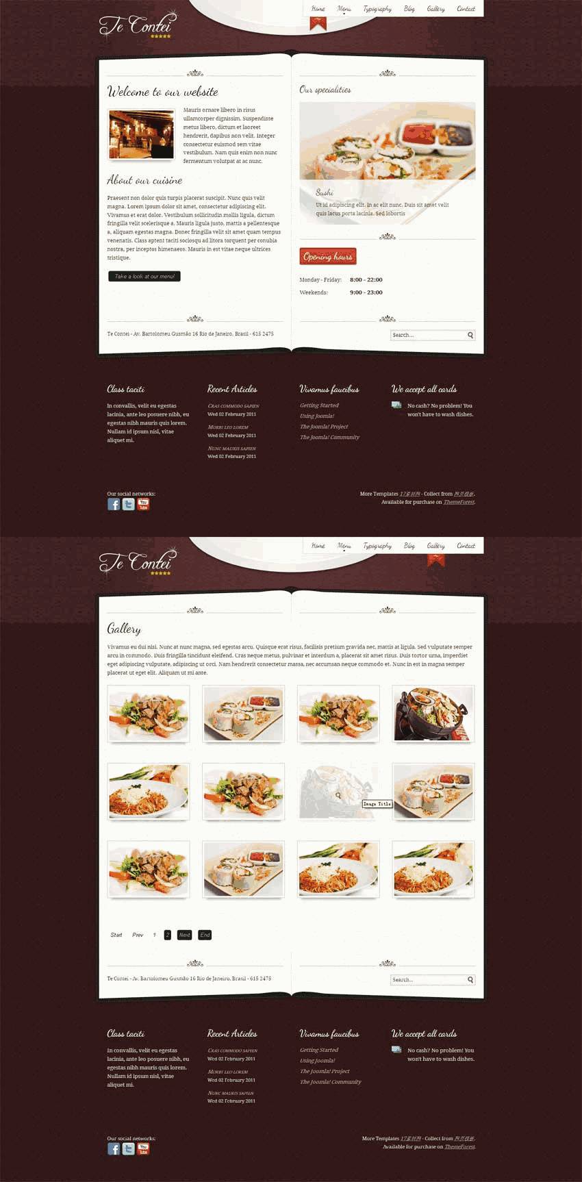欧式风格西餐厅美食网站Wordpress模板（带手机版）效果图