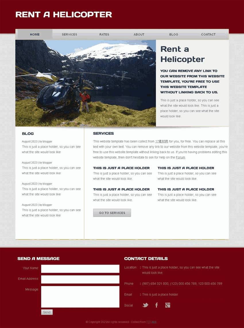国外红色的直升飞机租赁公司网站Wordpress模板（带手机版）效果图