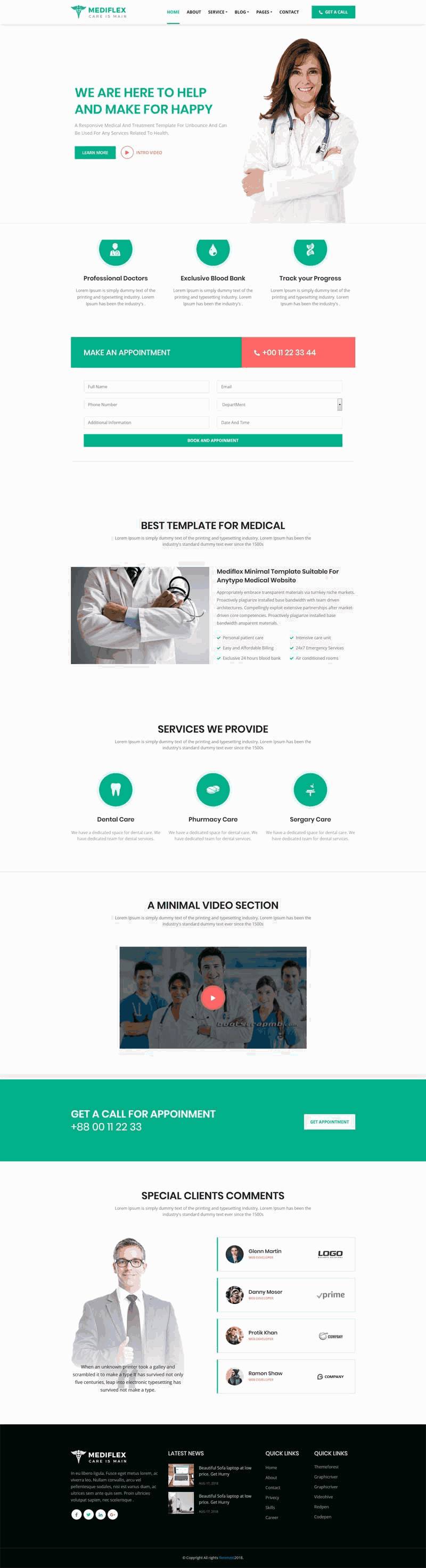 绿色的健康医疗行业网站Wordpress模板（带手机版）效果图