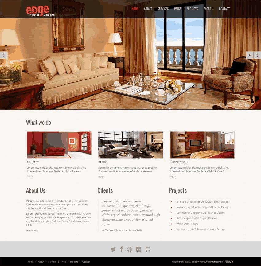 黑色宽屏的室内家具装饰公司网站WordPress模板（带手机版）效果图