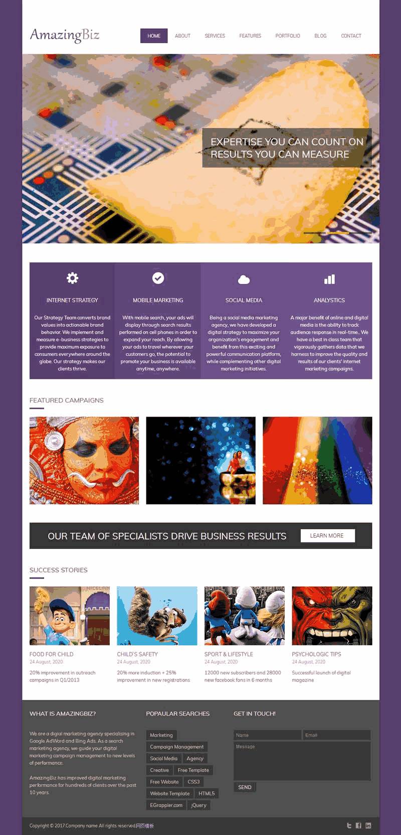紫色通用的公司展示网站Wordpress模板（带手机版）效果图
