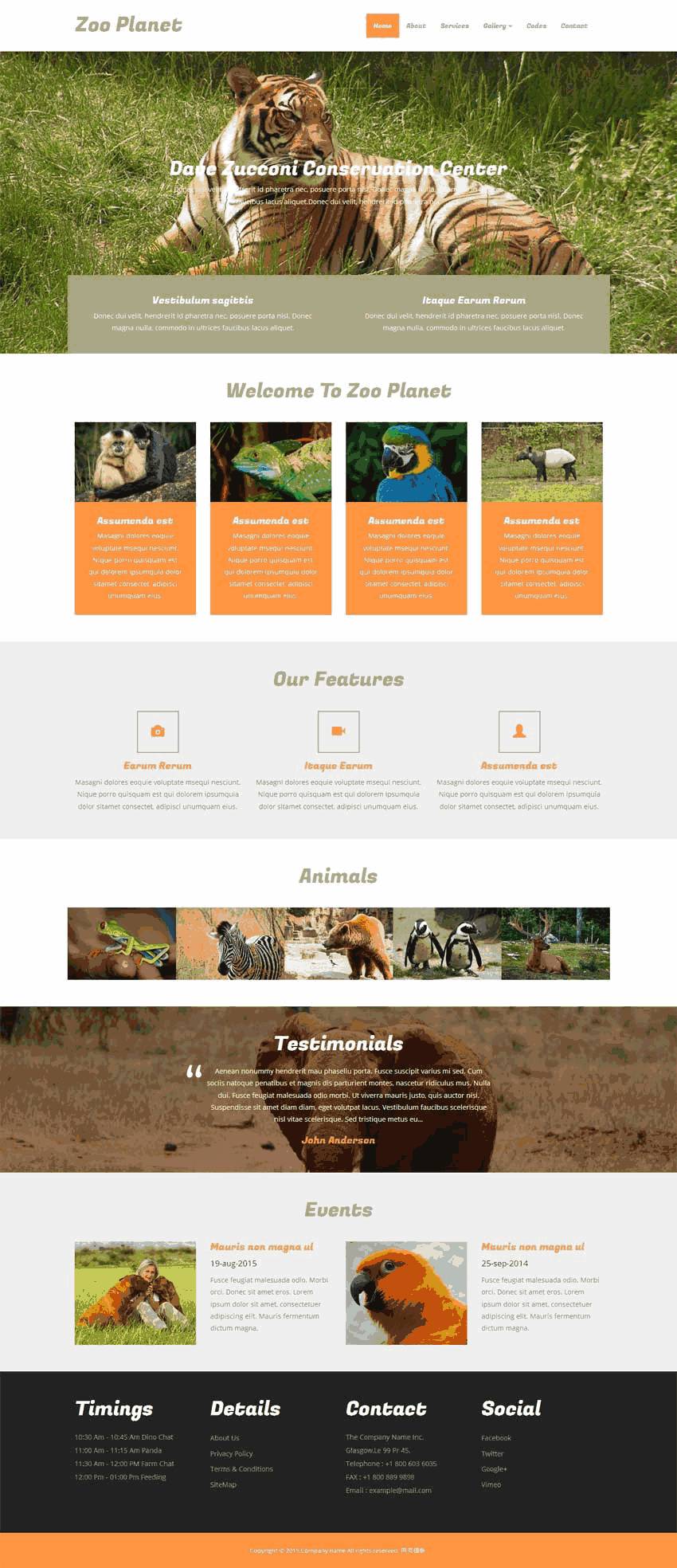 国外自适应动物园网站WordPress模板（带手机版）效果图