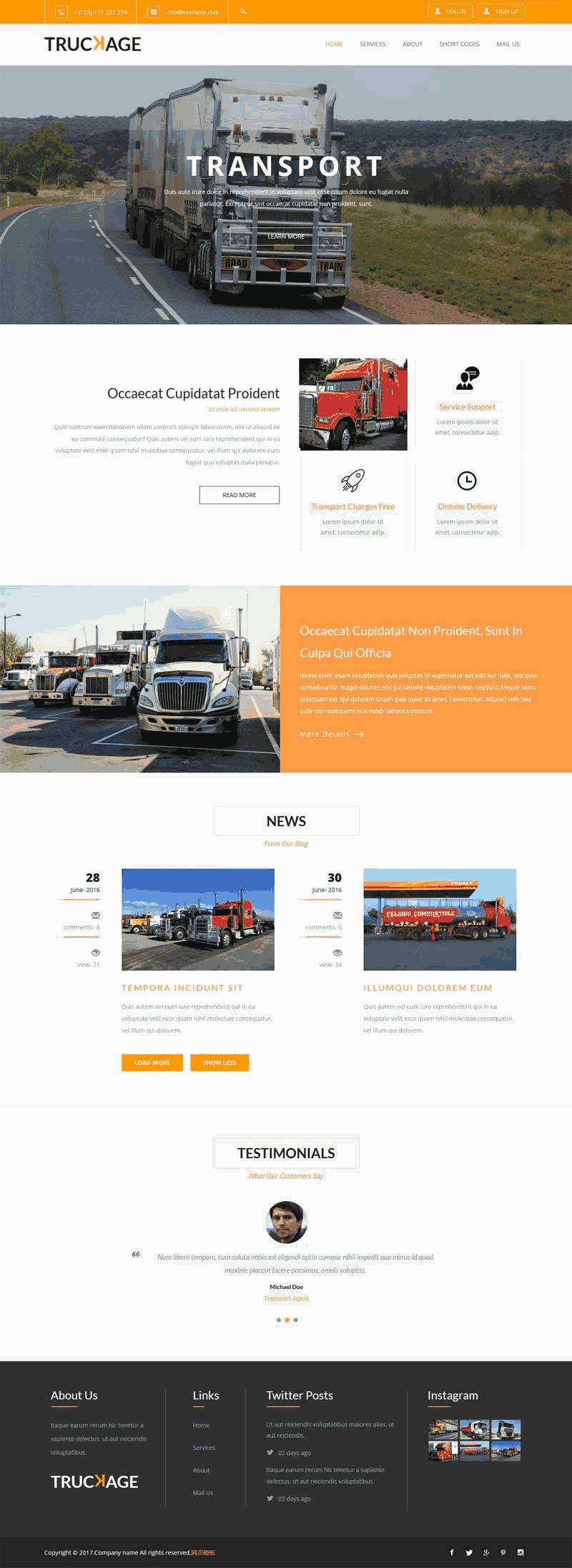 宽屏的大货车物流运输公司网站Wordpress模板（带手机版）效果图