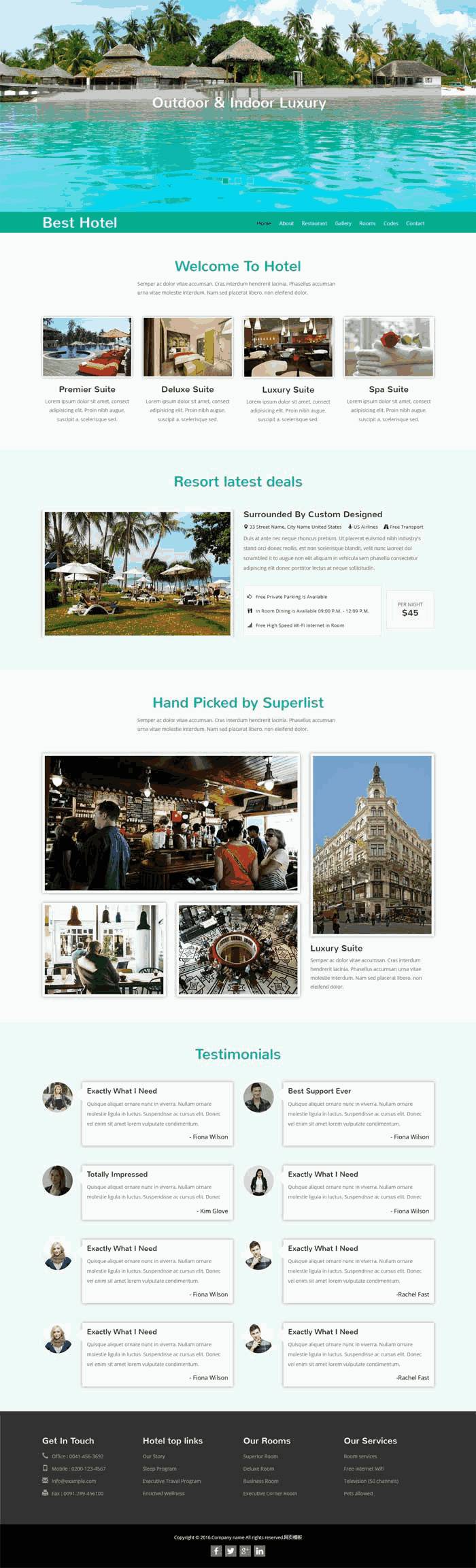 绿色大气的旅游度假酒店网站Wordpress模板（带手机版）效果图