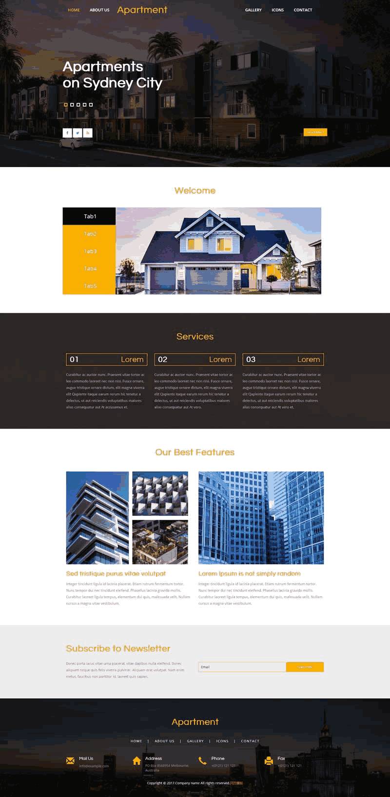 简单的房屋建筑设计展示网站Wordpress模板（带手机版）效果图