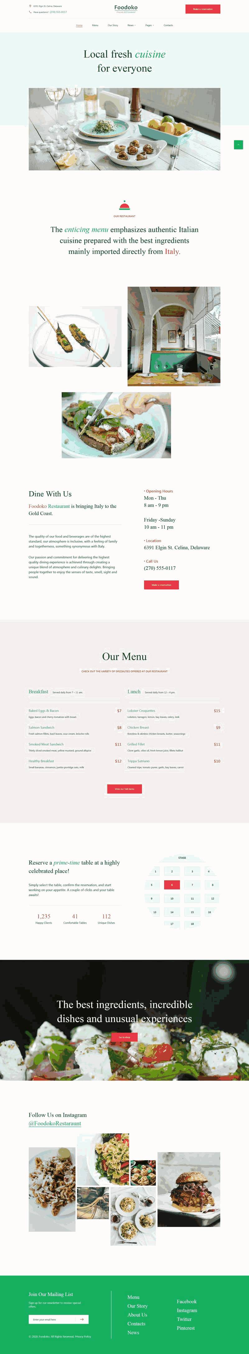 简单的美食餐厅网站Wordpress模板（带手机版）效果图
