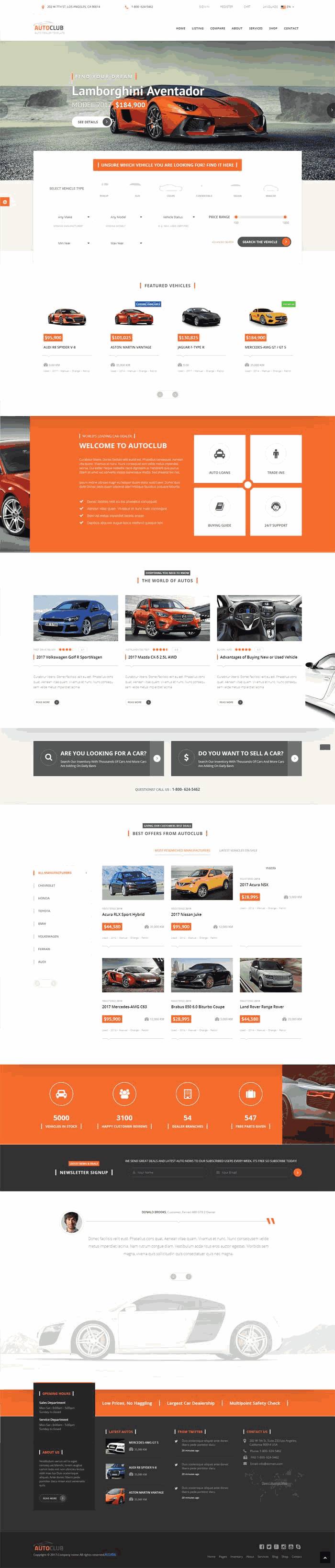 橙色大气的4S店汽车销售网站Wordpress模板（带手机版）效果图