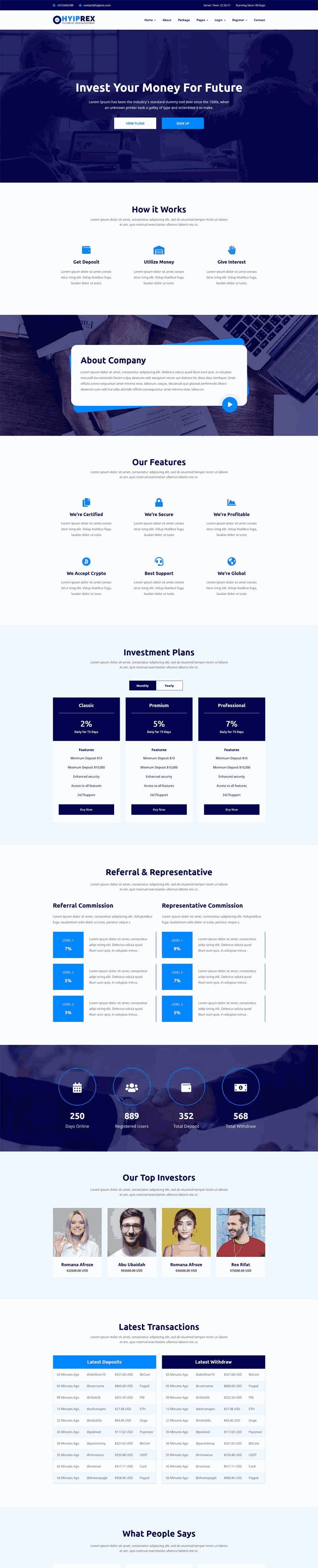 蓝色的金融投资理财网站Wordpress模板（带手机版）效果图