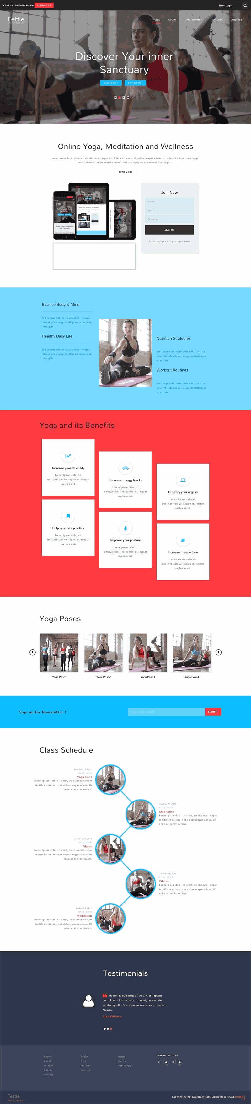 宽屏的瑜伽健身俱乐部网站Wordpress模板（带手机版）效果图