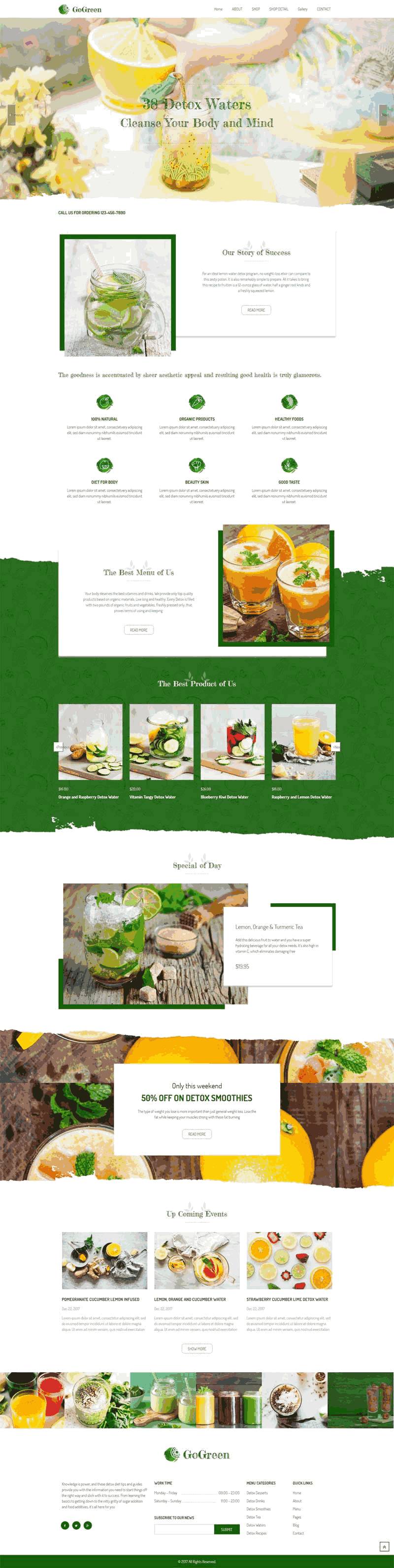 绿色的水果饮料店铺介绍网站Wordpress模板（带手机版）效果图