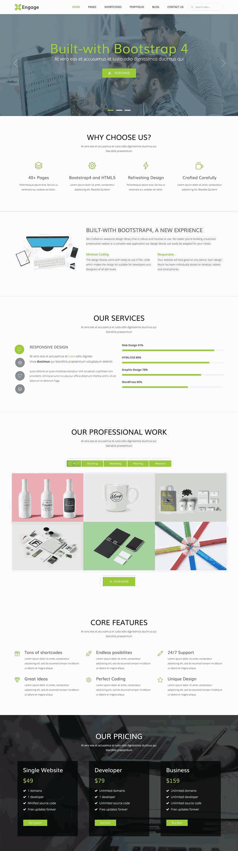 绿色自适应的广告设计公司网站uiWordpress模板（带手机版）效果图