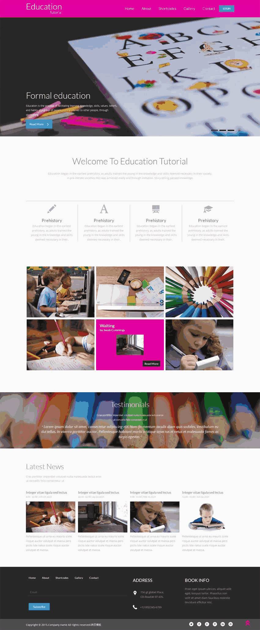 粉色自适应的孩子艺术学校教育网站Wordpress模板（带手机版）效果图