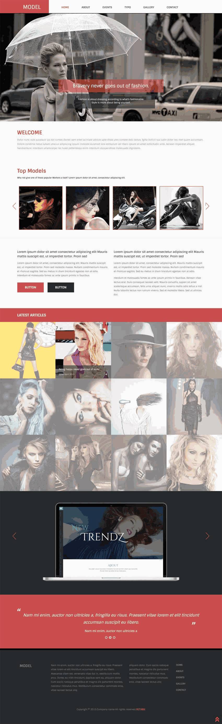 简洁宽屏的时尚模特摄影网站Wordpress模板（带手机版）效果图