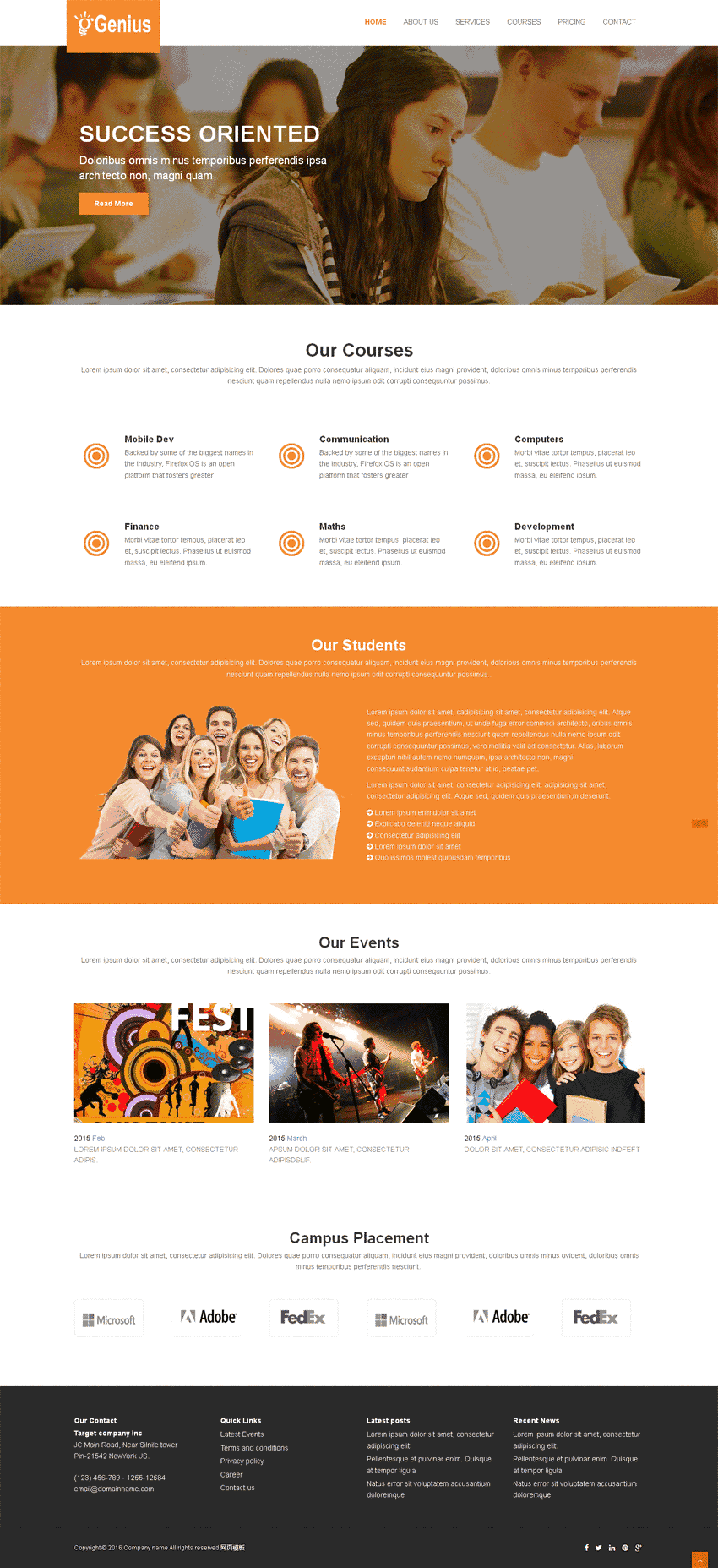 橙色扁平化国外留学生教育网站Wordpress模板（带手机版）效果图