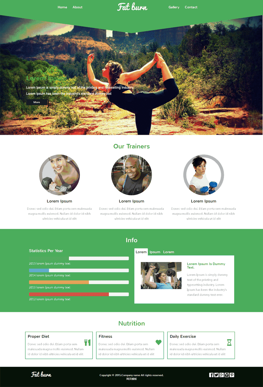 绿色的瑜伽健身房网站WordPress模板（带手机版）效果图