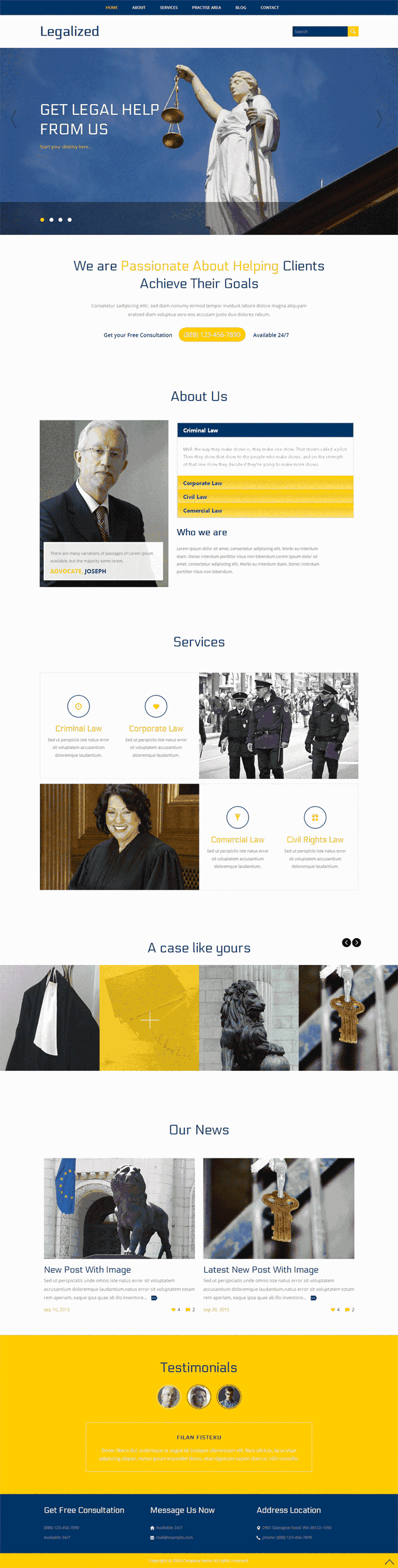 国外蓝色的律师法院网站Wordpress模板（带手机版）效果图