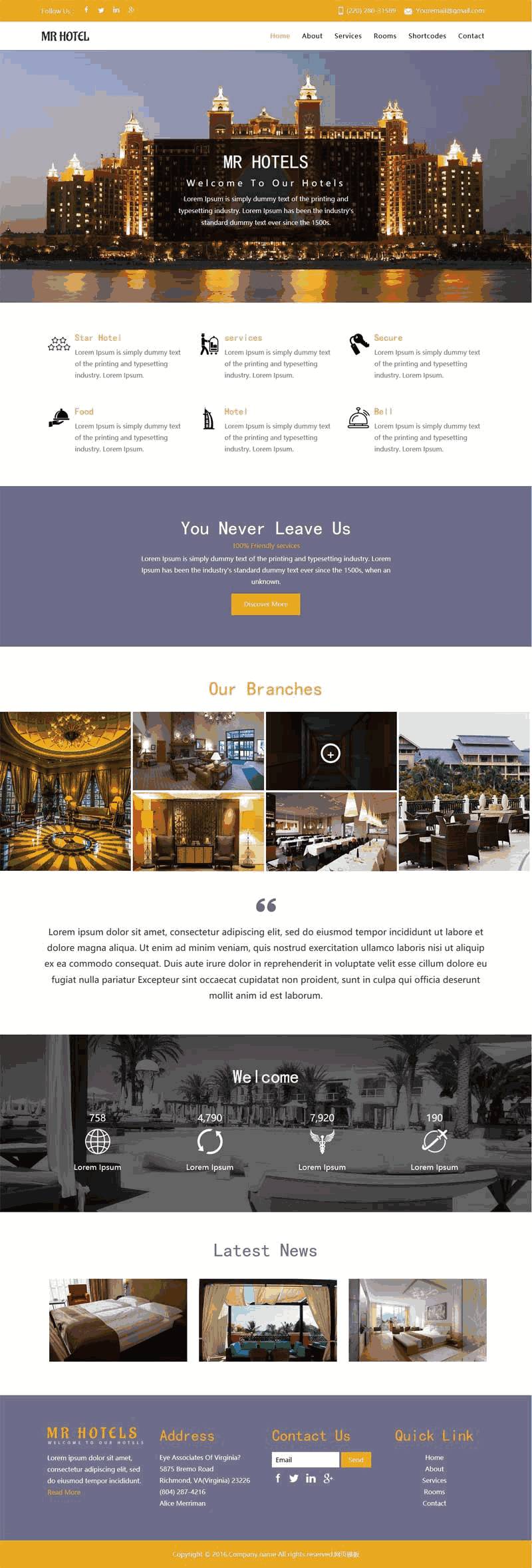 金国外酒店信息展示网站Wordpress模板（带手机版）效果图