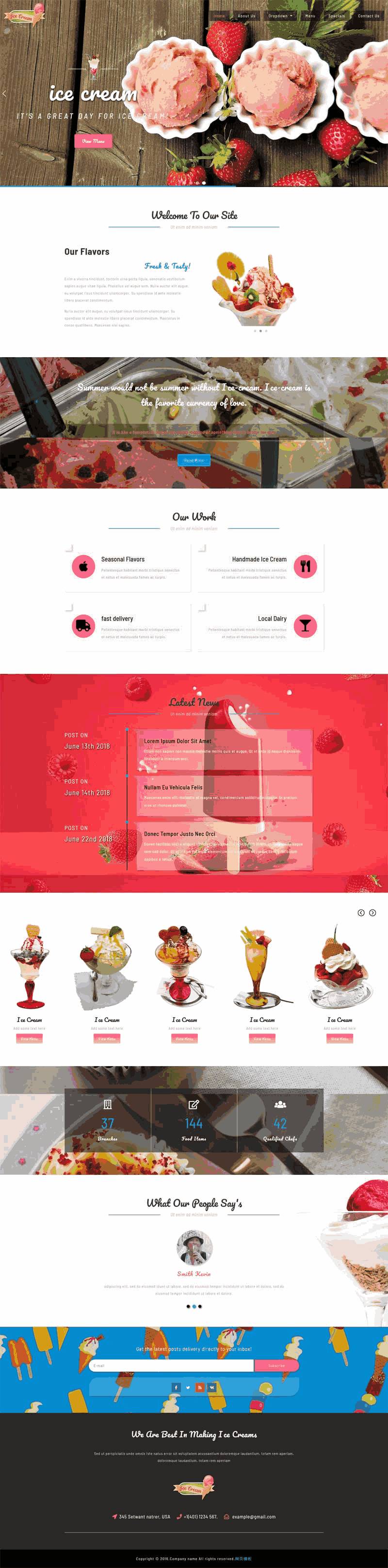 卡通的冰淇淋甜品店网站Wordpress模板（带手机版）效果图