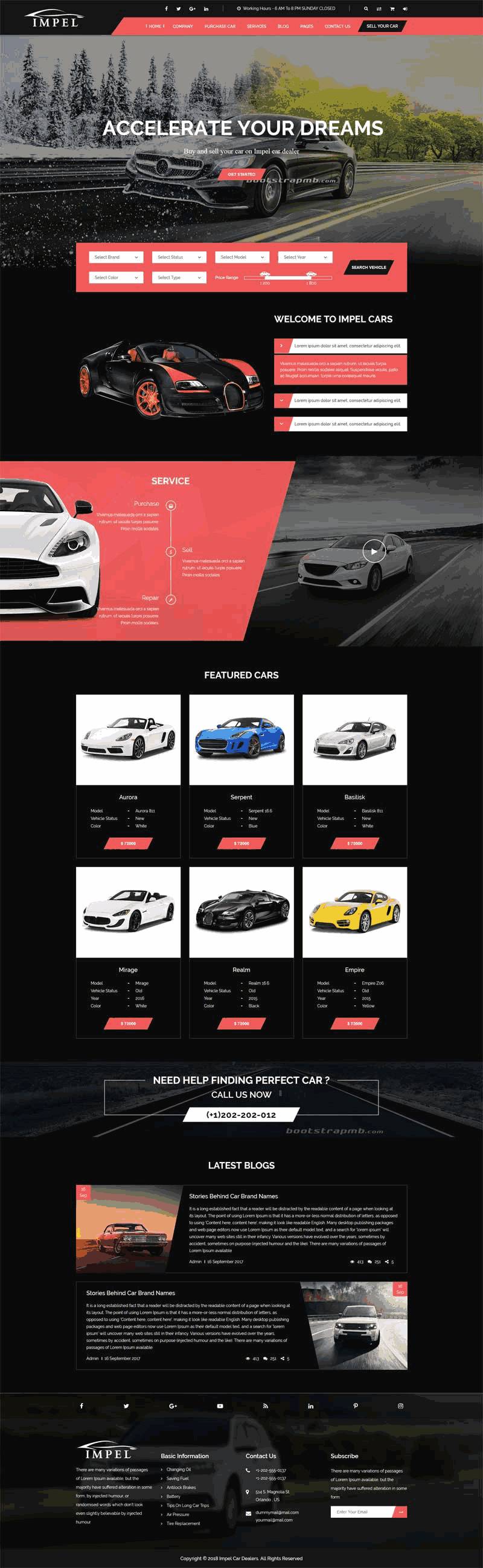 大气红色的汽车经销商网站Wordpress模板（带手机版）效果图