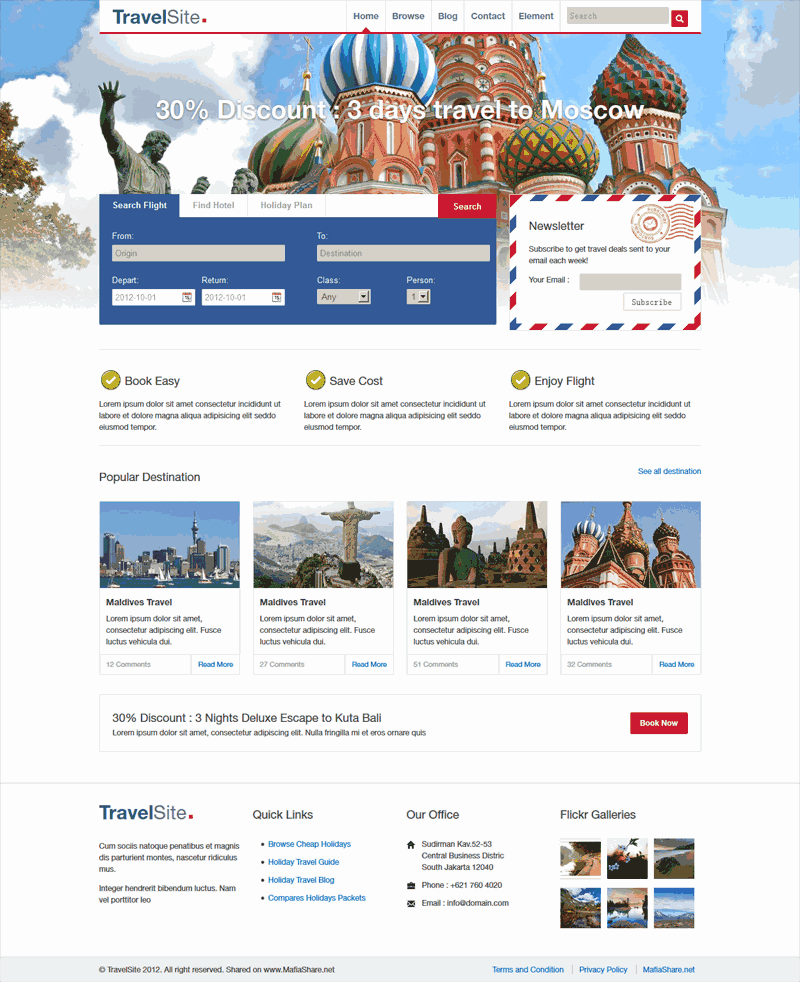 简洁的国外旅游酒店预定网站Wordpress模板（带手机版）效果图