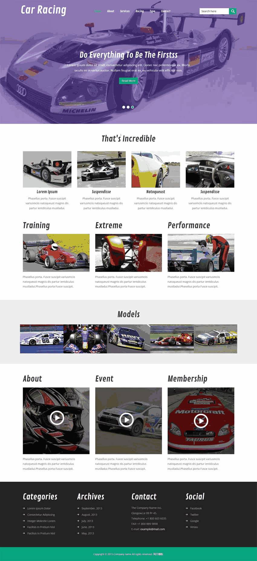 简单宽屏的赛车比赛俱乐部网站Wordpress模板（带手机版）效果图