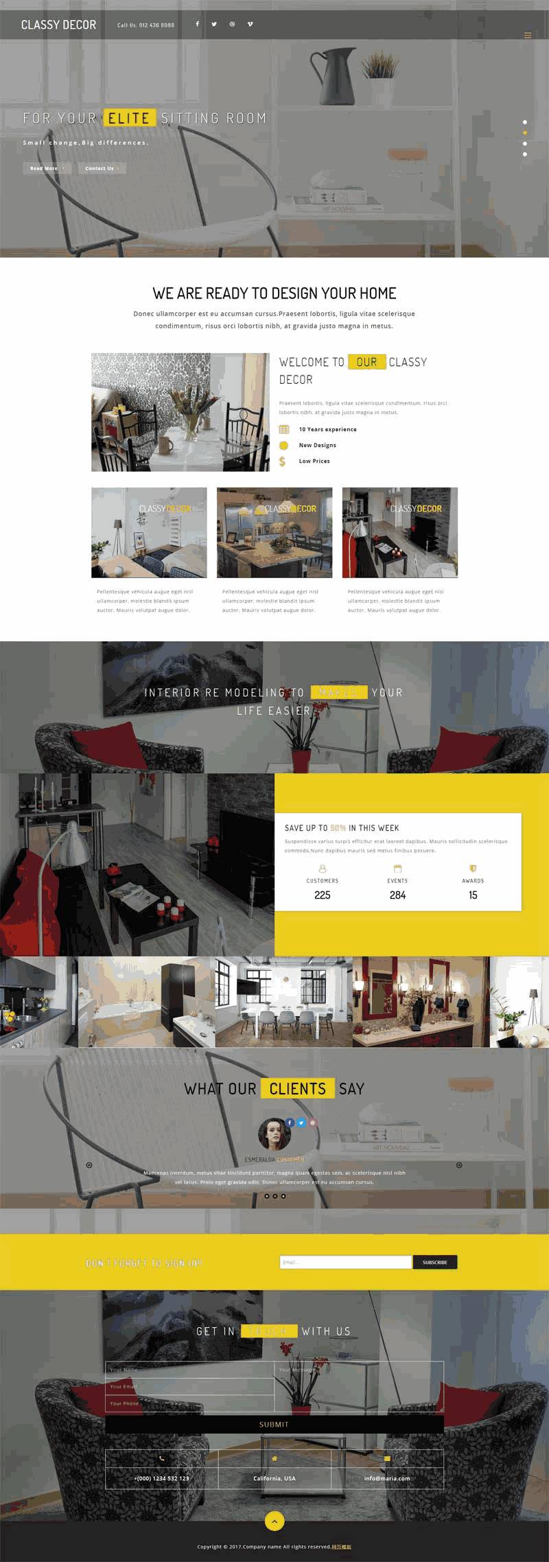 大气宽屏的室内家具装饰公司网站Wordpress模板（带手机版）效果图