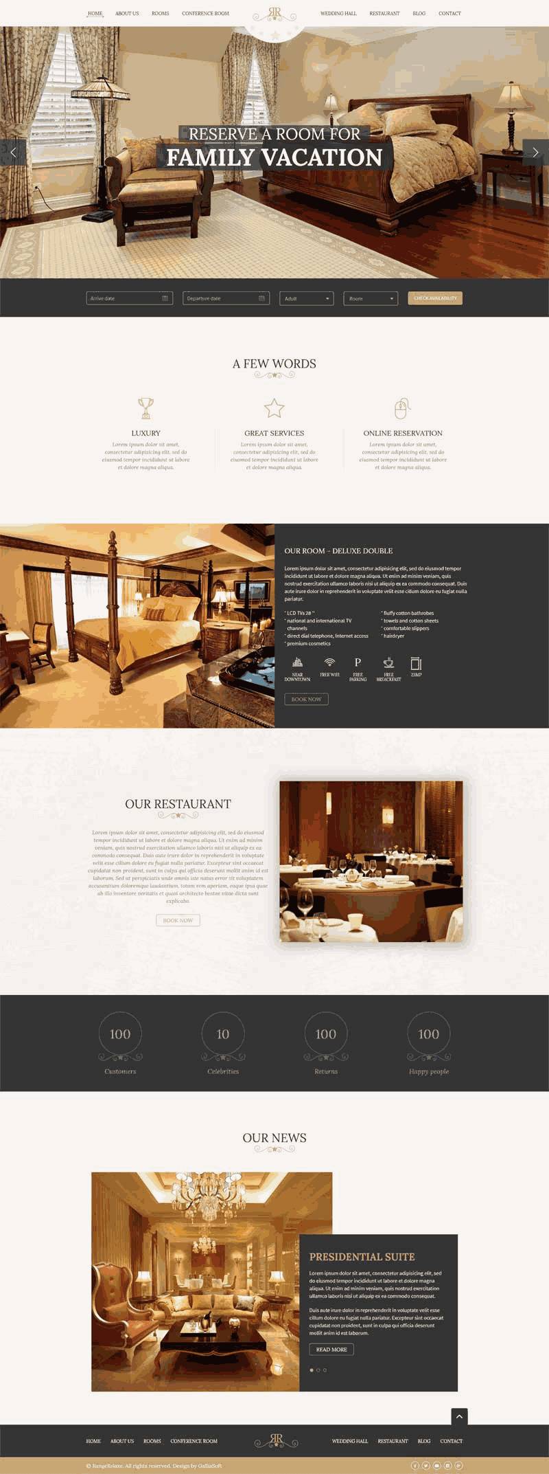 大气的豪华酒店预订网站Wordpress模板（带手机版）效果图