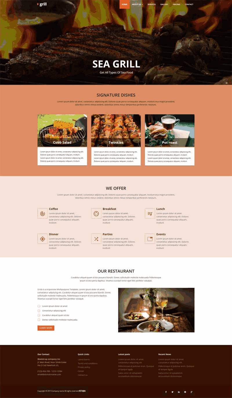 大气的bbq烧烤餐厅网站Wordpress模板（带手机版）效果图