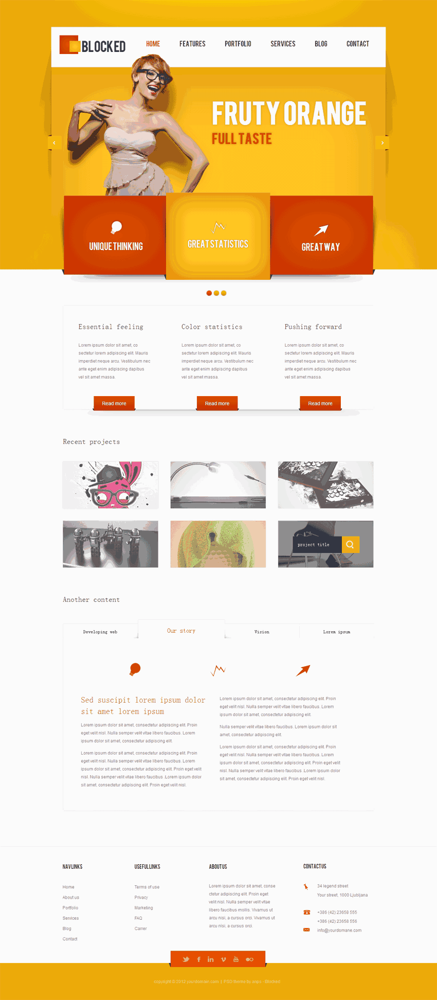 橙色的设计公司网站Wordpress模板（带手机版）效果图