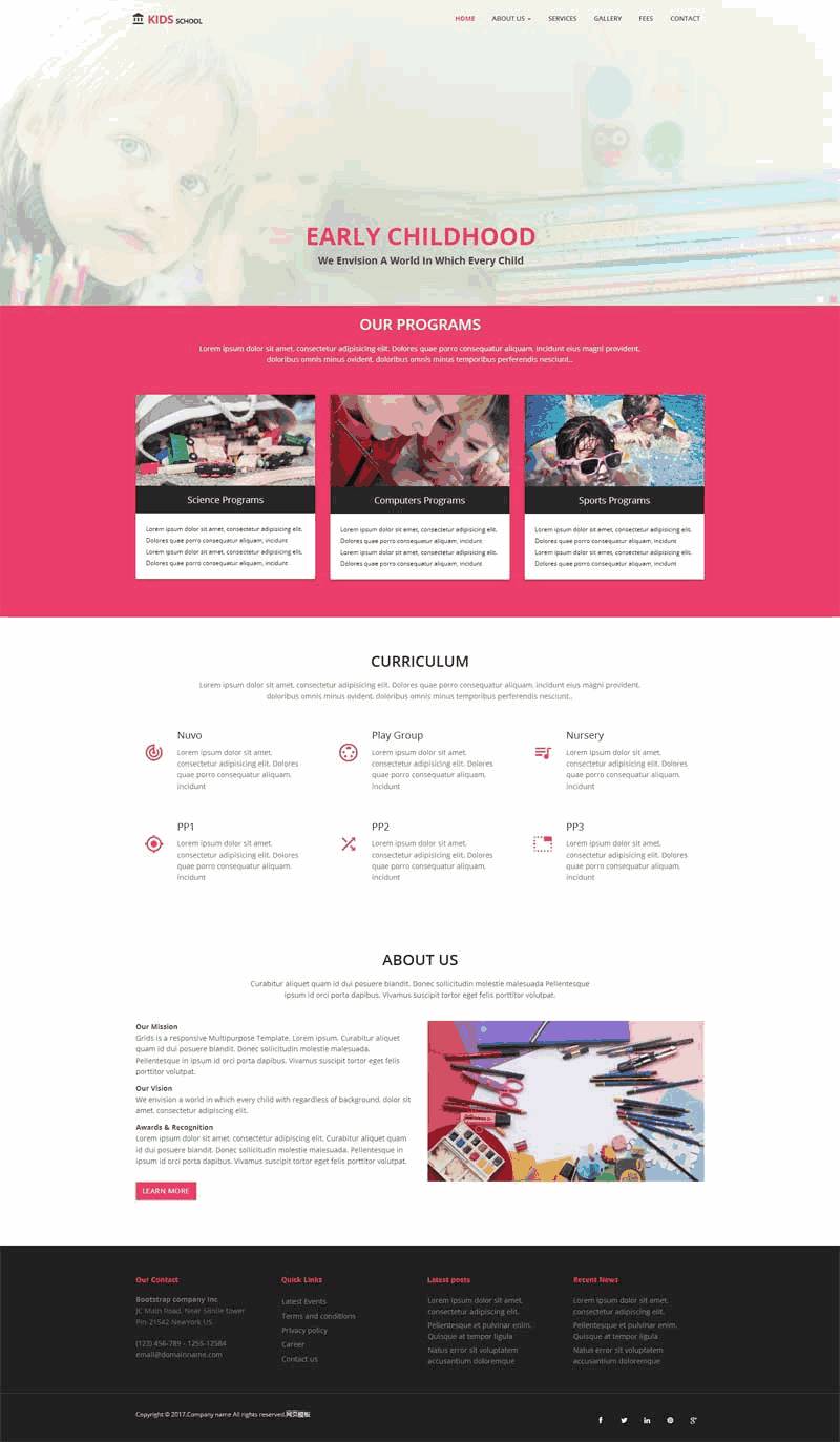 红色的儿童品牌教育培训机构网站Wordpress模板（带手机版）效果图
