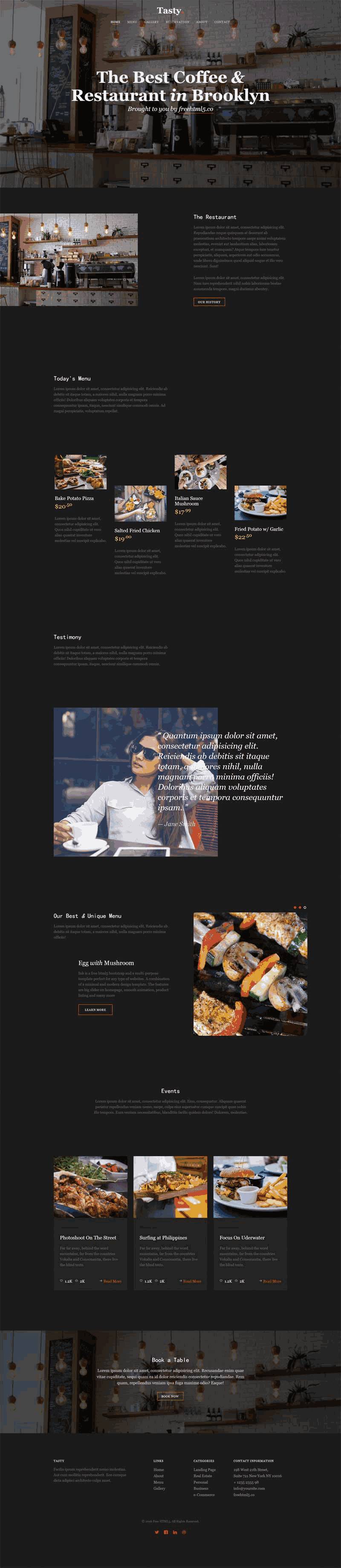 黑色的下午茶咖啡店网站Wordpress模板（带手机版）效果图