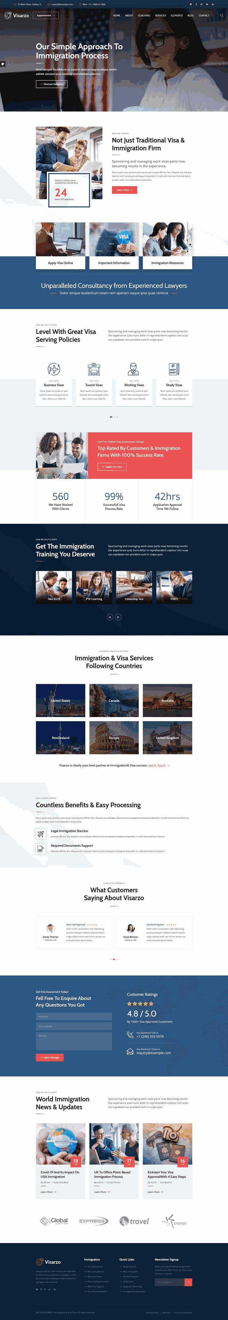 移民签证咨询服务网站Wordpress模板（带手机版）效果图