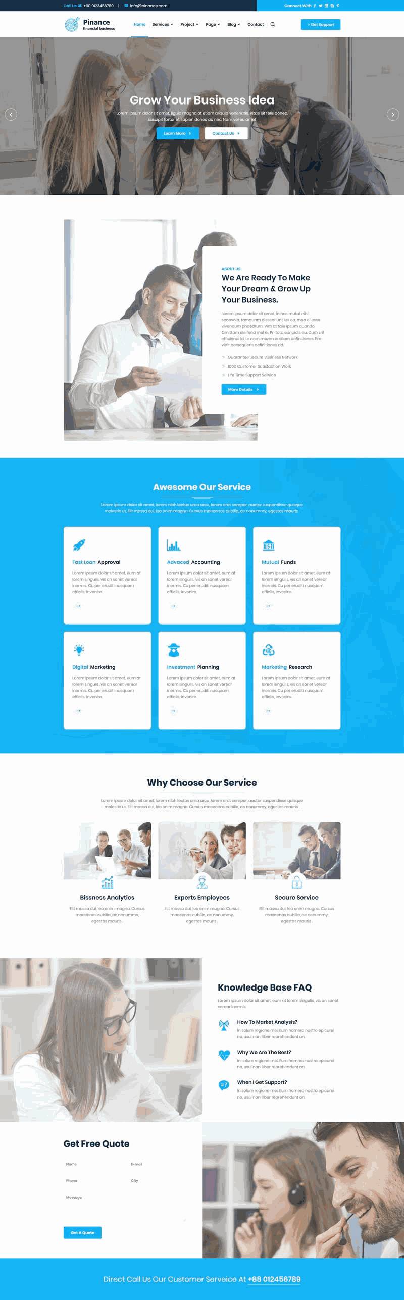 蓝色的金融财务公司网站Wordpress模板（带手机版）效果图