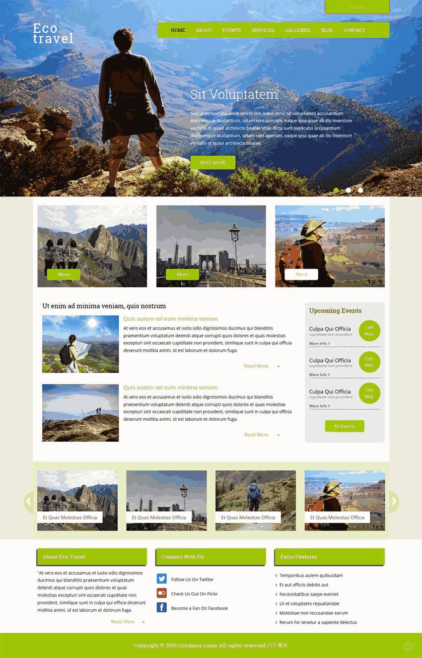 绿色的bootstrap自适应户外旅游网站Wordpress模板（带手机版）效果图
