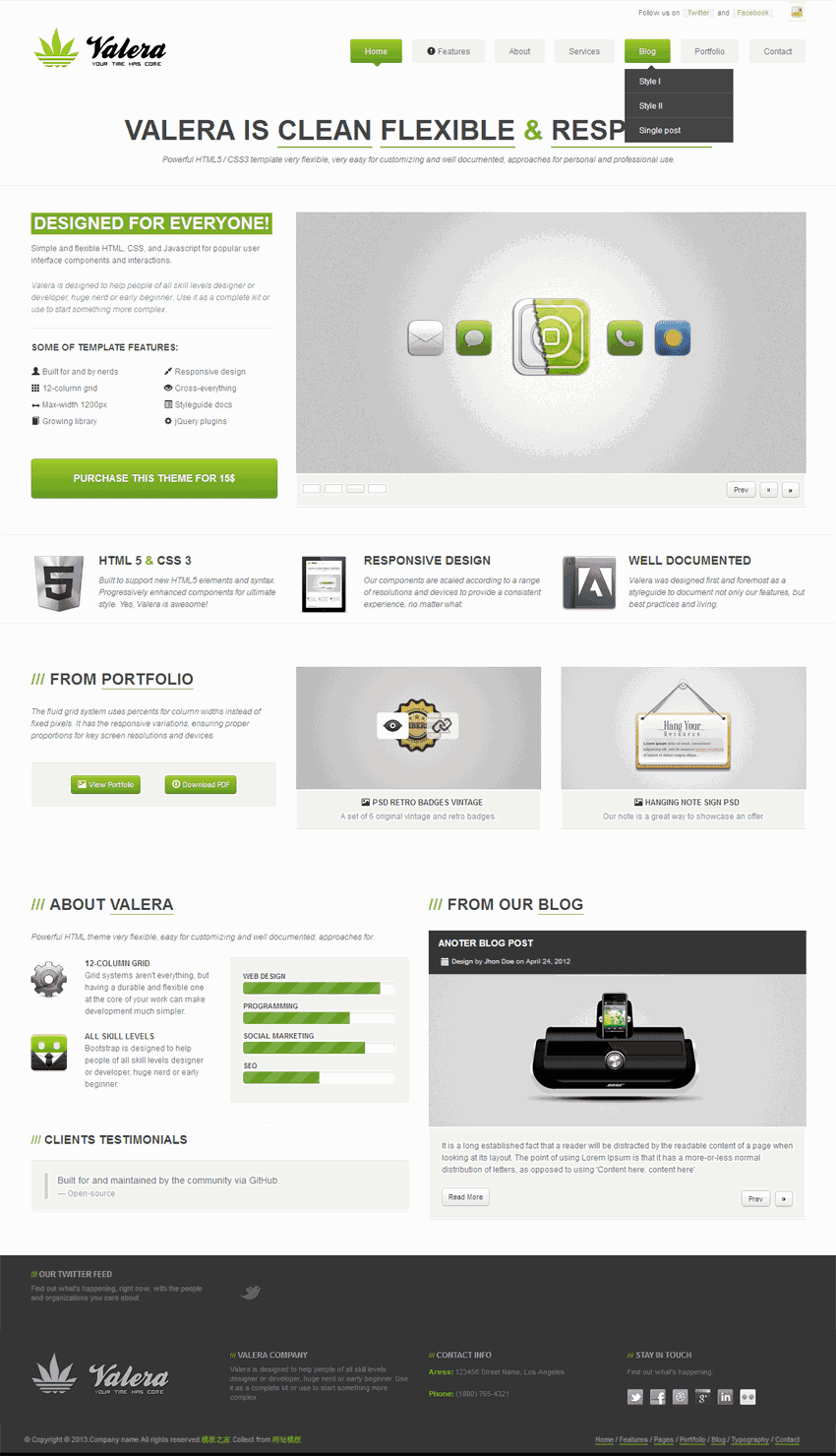 绿色的自适应网站设计公司手机页面Wordpress模板（带手机版）效果图